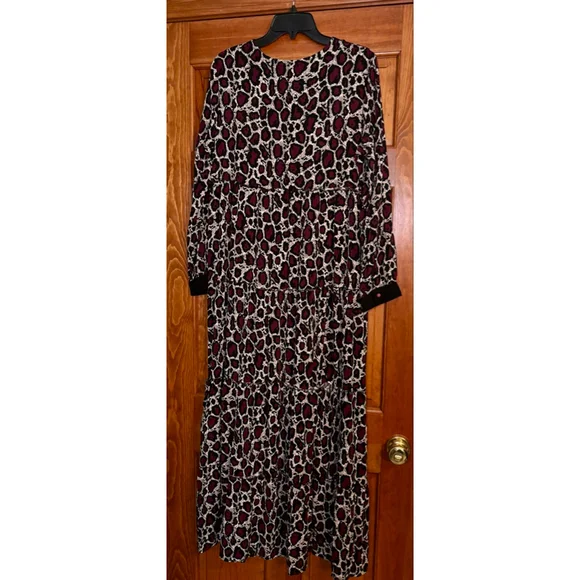 Bagiza Animal Print Maxi Dress Women’s 46 XL Purple Black Leopard Button Front - Picture 8 of 8